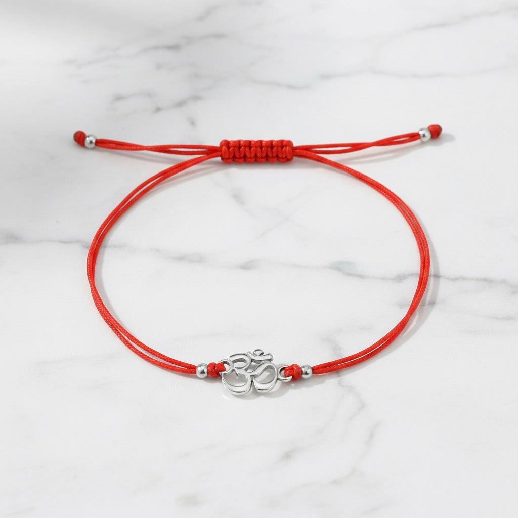 Red String Bracelet with Sterling Silver 925 Om Charm “Inner Sound”