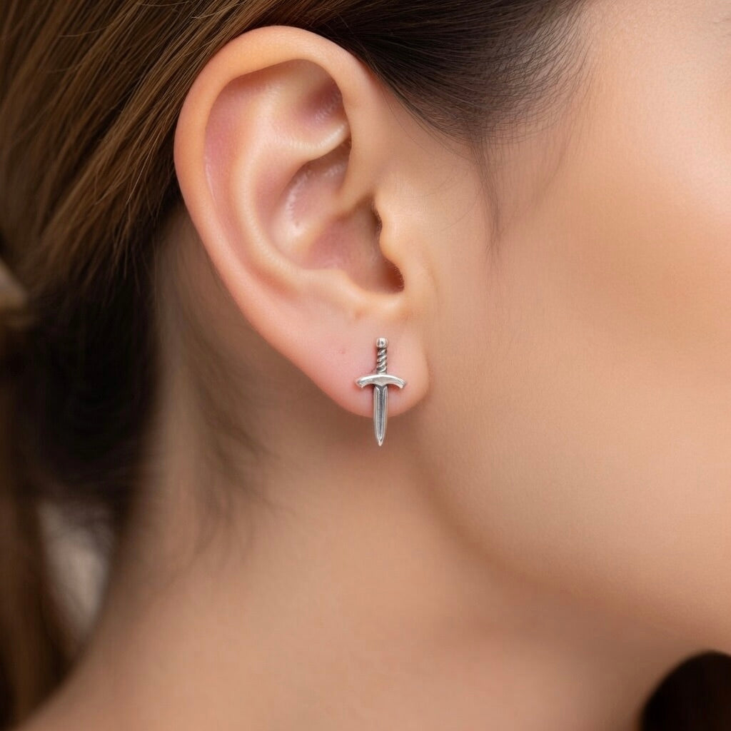 Sterling Silver 925 Sword Stud Earrings “Valour”
