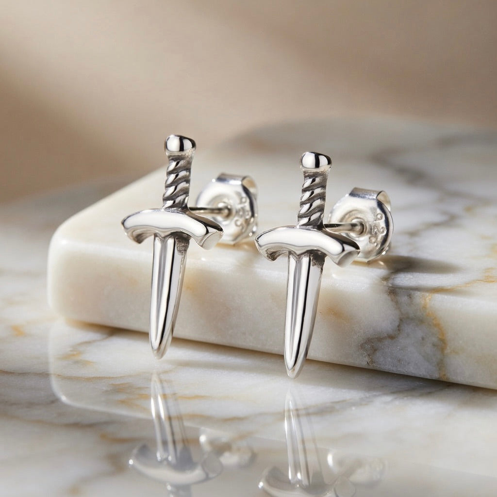 Sterling Silver 925 Sword Stud Earrings “Valour”