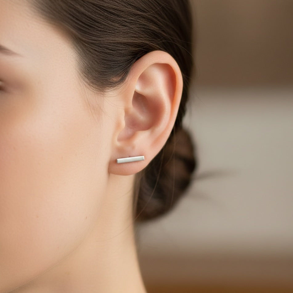 Sterling Silver 925 Bar Stud Earrings "Minimalist Bar"