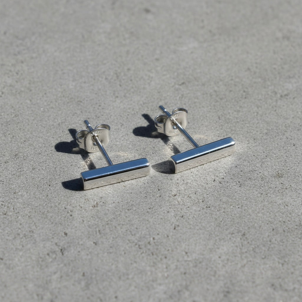 Sterling Silver 925 Bar Stud Earrings "Minimalist Bar"