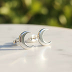 Sterling Silver 925 Moon Stud Earrings "Good Night"