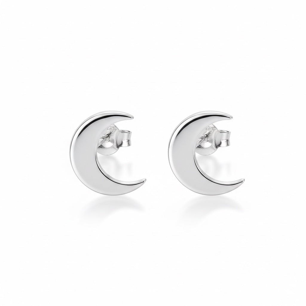 Sterling Silver 925 Moon Stud Earrings "Good Night"