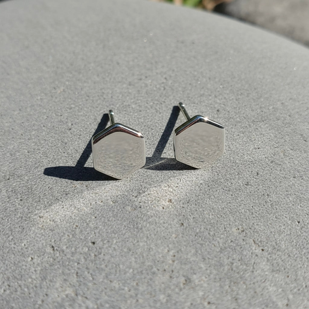 Sterling Silver 925 Hexagon Stud Earrings "Nexus"