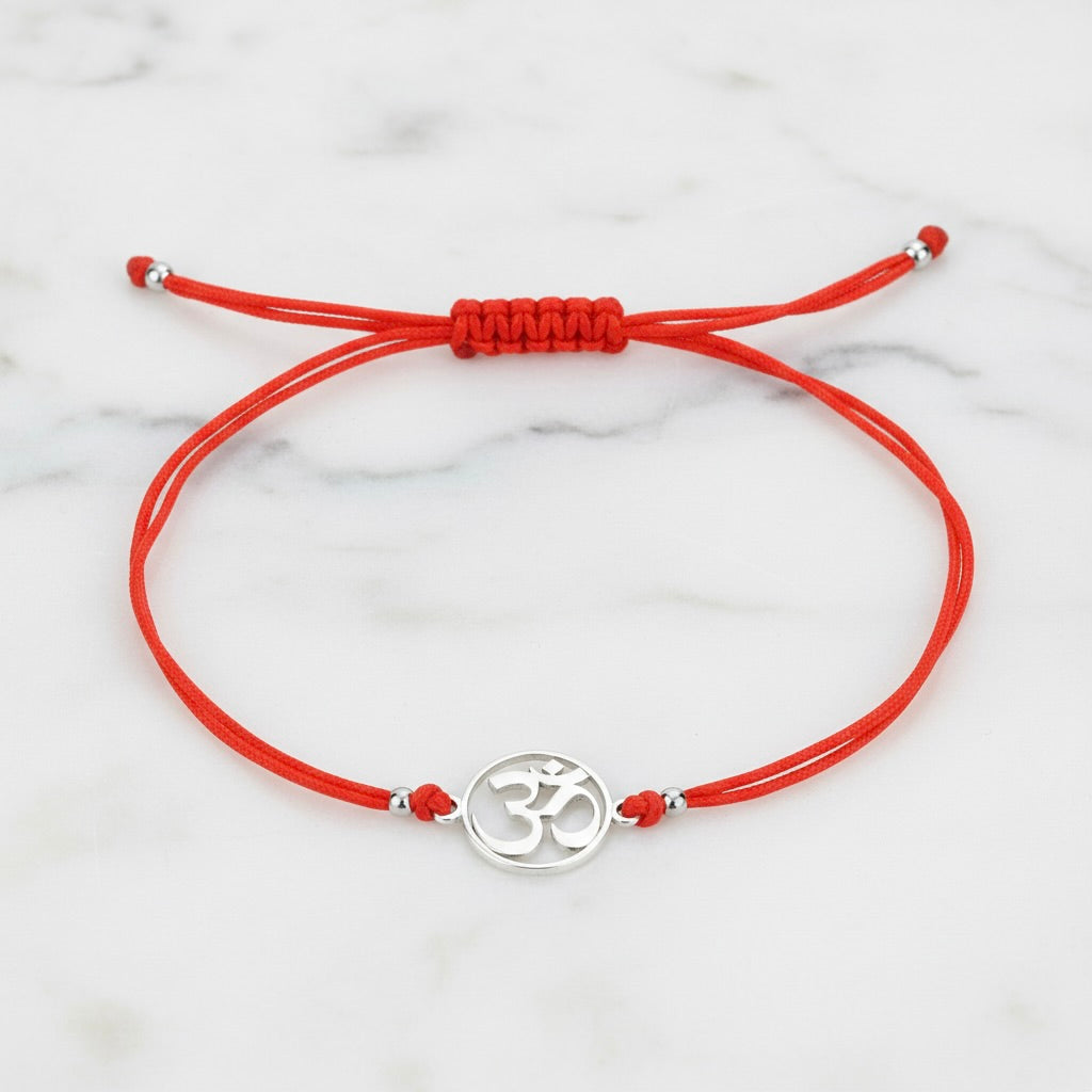Red String Bracelet with Sterling Silver 925 Om Charm “Inner Circle”