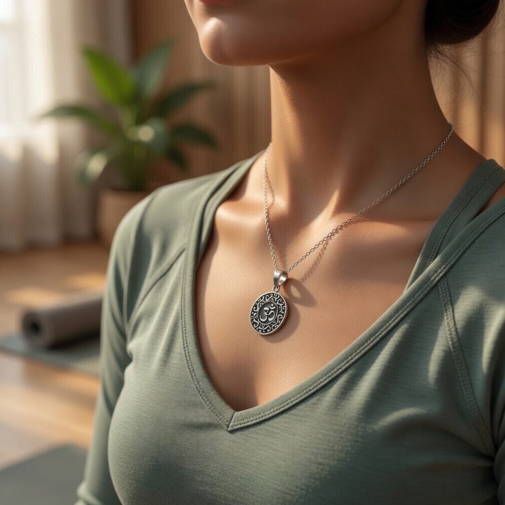 Sterling Silver 925 Oxidised Om Pendant "Asana"