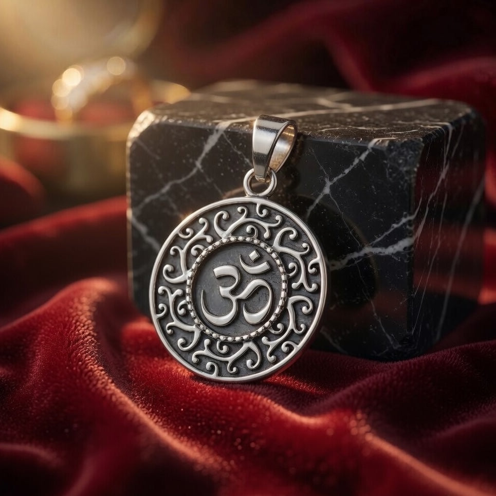 Sterling Silver 925 Oxidised Om Pendant "Asana"