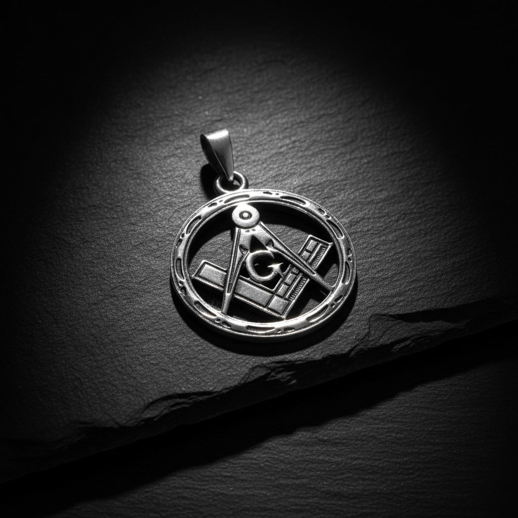 Sterling Silver 925 Round Masonic Pendant "The G"