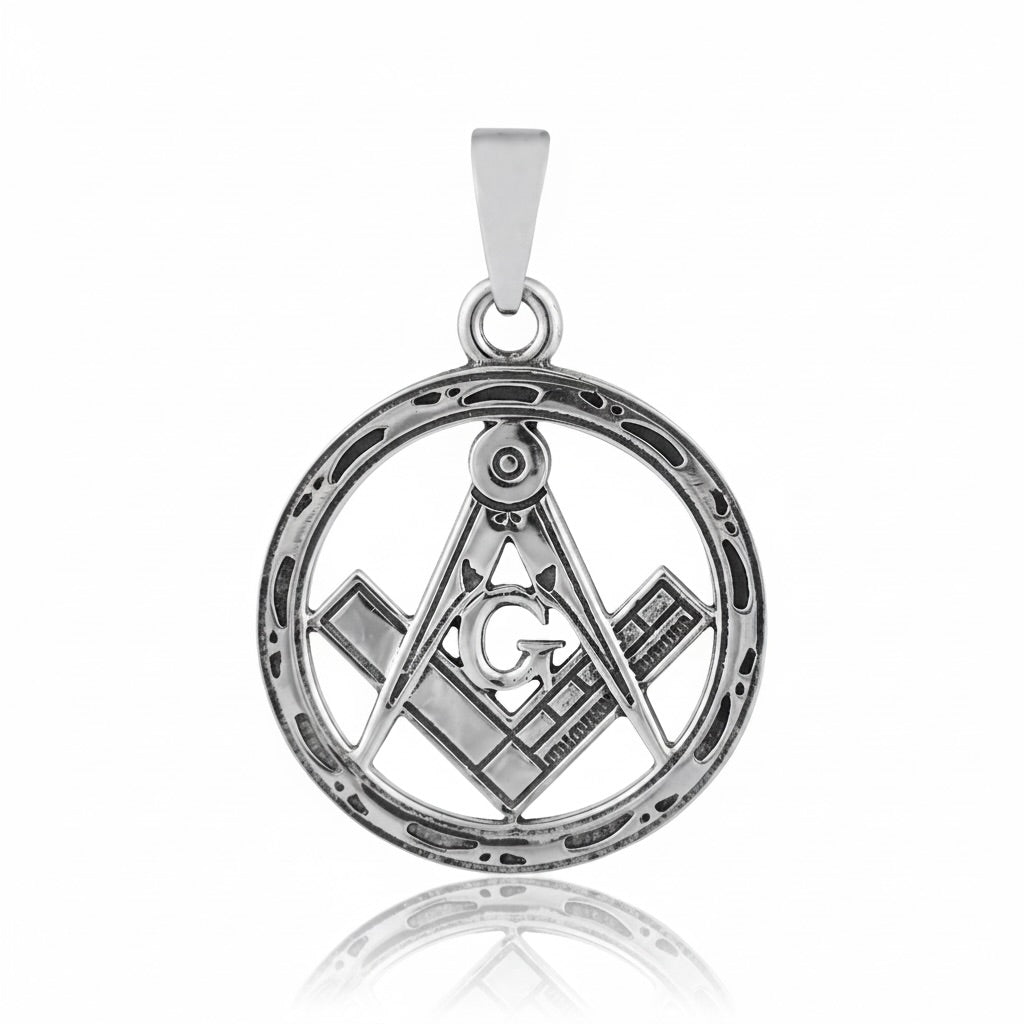 Sterling Silver 925 Round Masonic Pendant "The G"