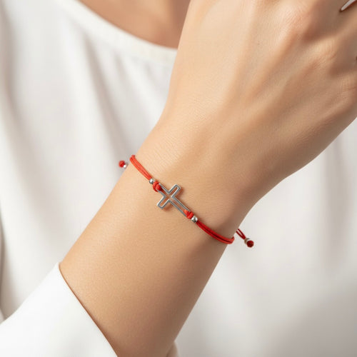 Red String Bracelet with Sterling Silver 925 Cross Charm “Grace”