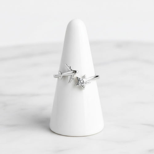 Sterling Silver 925 Airplane Star CZ Adjustable Ring "Aviara"