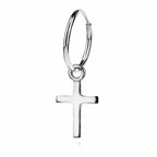 Sterling Silver 925 Single Hoop Cross Earring "Petite Faith"