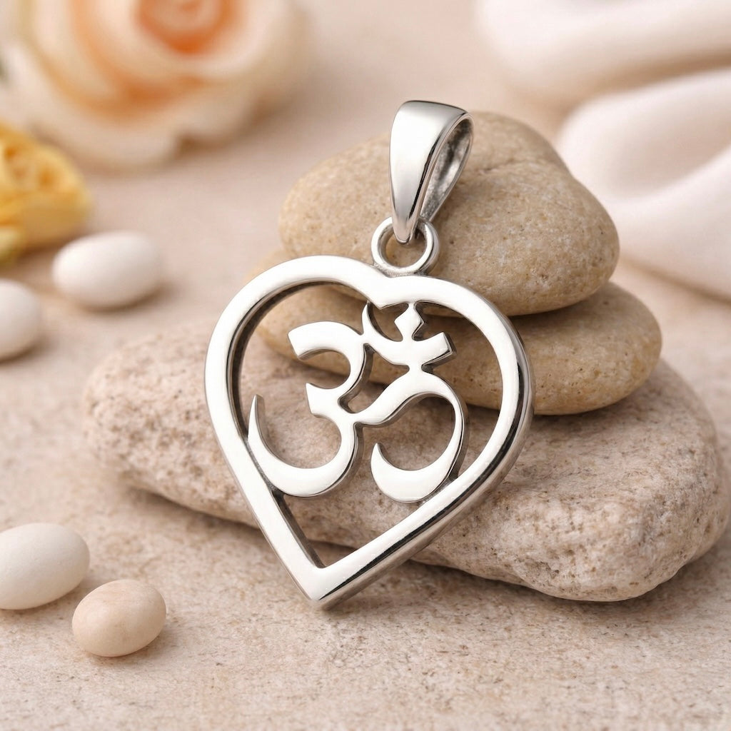 Sterling Silver 925 Om Heart Pendant “Calm Love”