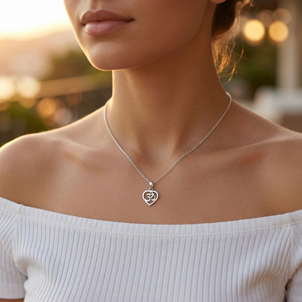 Sterling Silver 925 Om Heart Pendant “Calm Love”