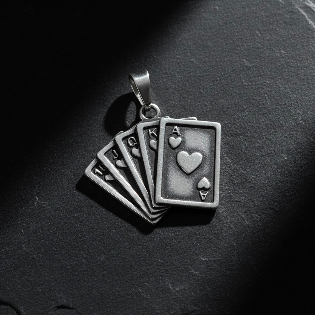 Sterling Silver 925 Gambling Pendant "Royal Flush"