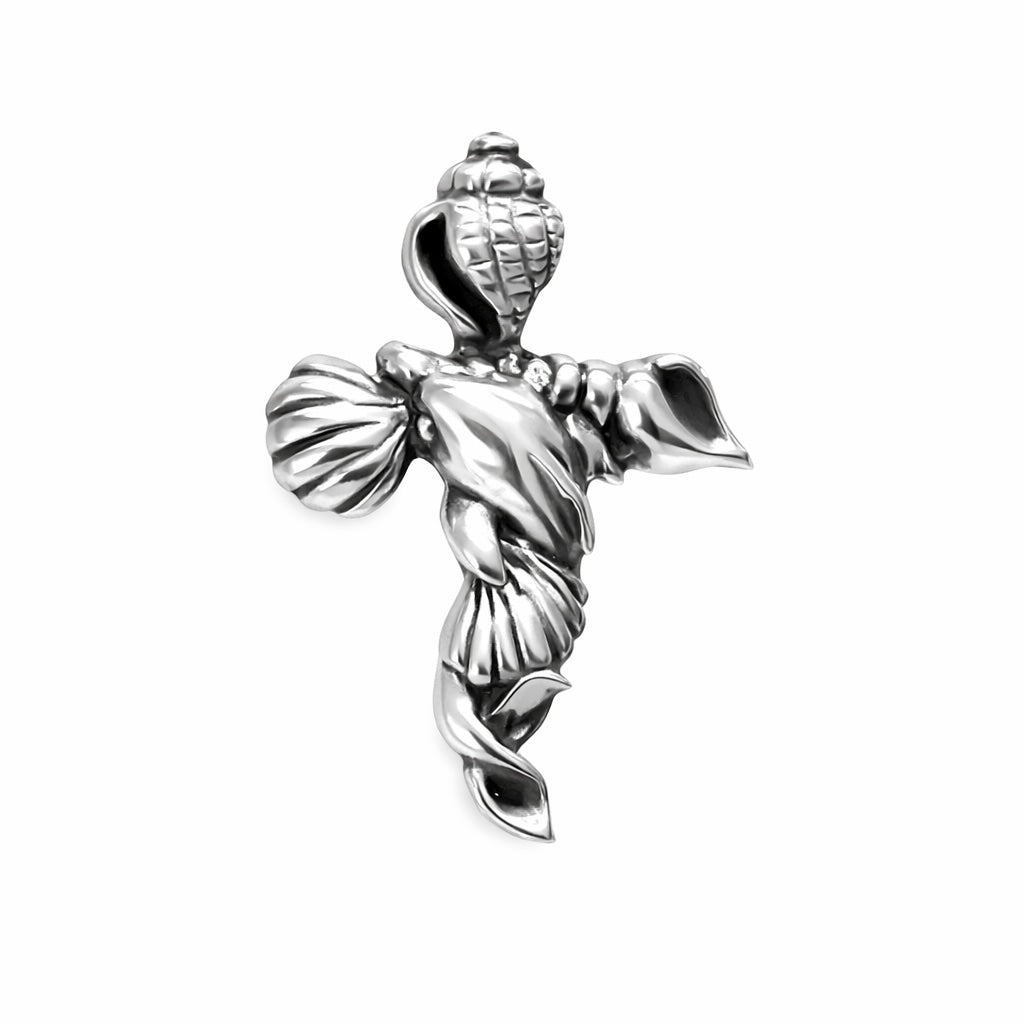 Halskette „Ocean Faith“ mit Kreuz-Anhänger aus 925er Sterlingsilber und Muschelmotiven