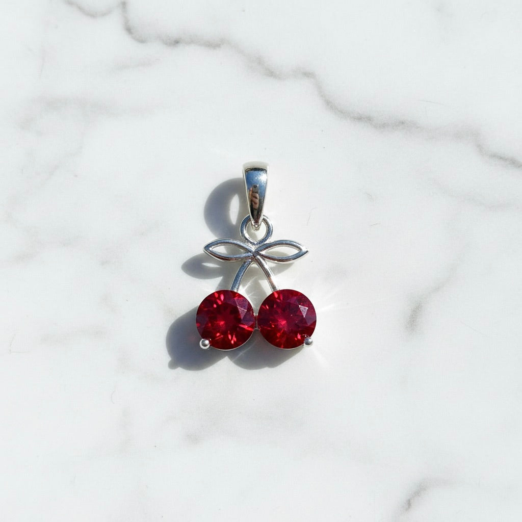 Sterling Silver 925 Red Cherry CZ Pendant "Sweet Scarlet"