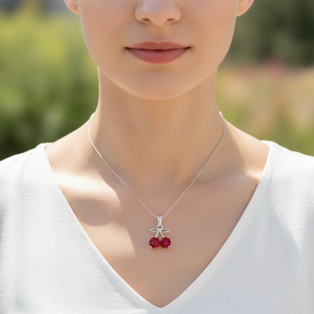 Sterling Silver 925 Red Cherry CZ Pendant "Sweet Scarlet"