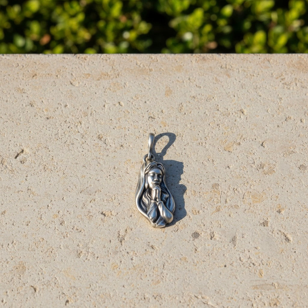 Sterling Silver 925 Virgin Mary Religious Pendant “Prayer”