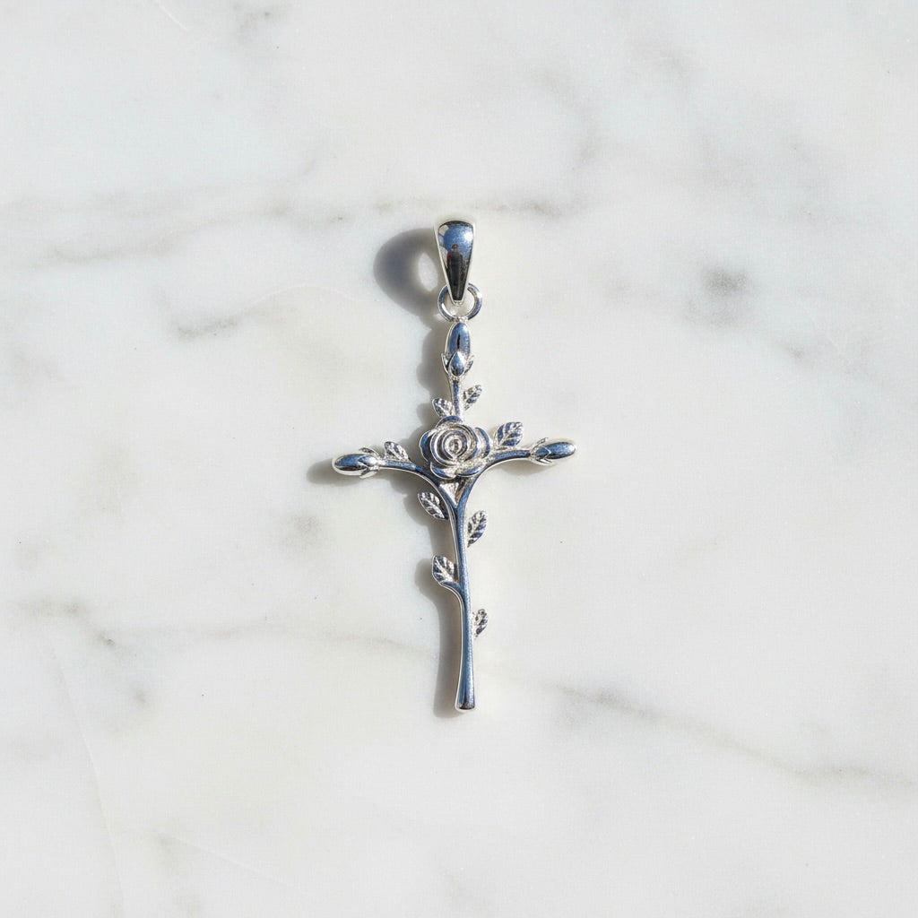 Sterling Silver 925 Rose Cross Pendant "Via Rosa"