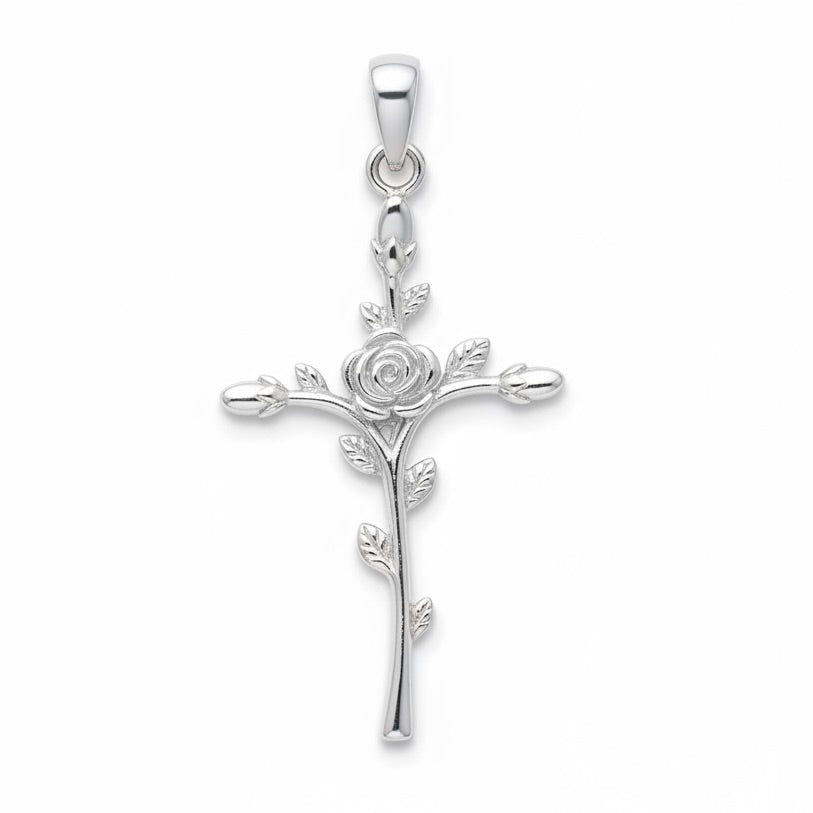 Sterling Silver 925 Rose Cross Pendant "Via Rosa"