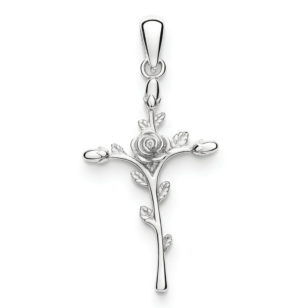 Sterling Silver 925 Rose Cross Pendant "Via Rosa"