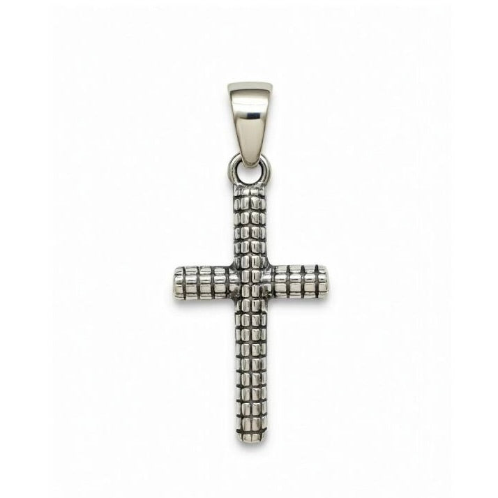 Sterling Silver 925 Textured Cross Unisex Pendant "Etch"