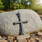 Sterling Silver 925 Unisex Braided Cross Pendant "V"