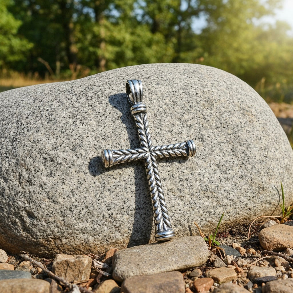 Sterling Silver 925 Unisex Braided Cross Pendant "V"