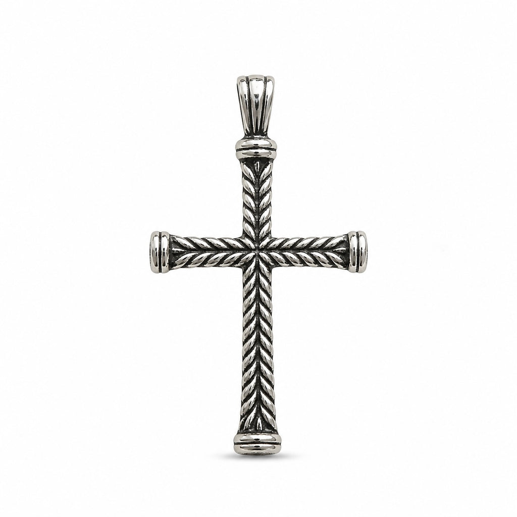 Sterling Silber 925 Unisex geflochtener Kreuzanhänger "V"