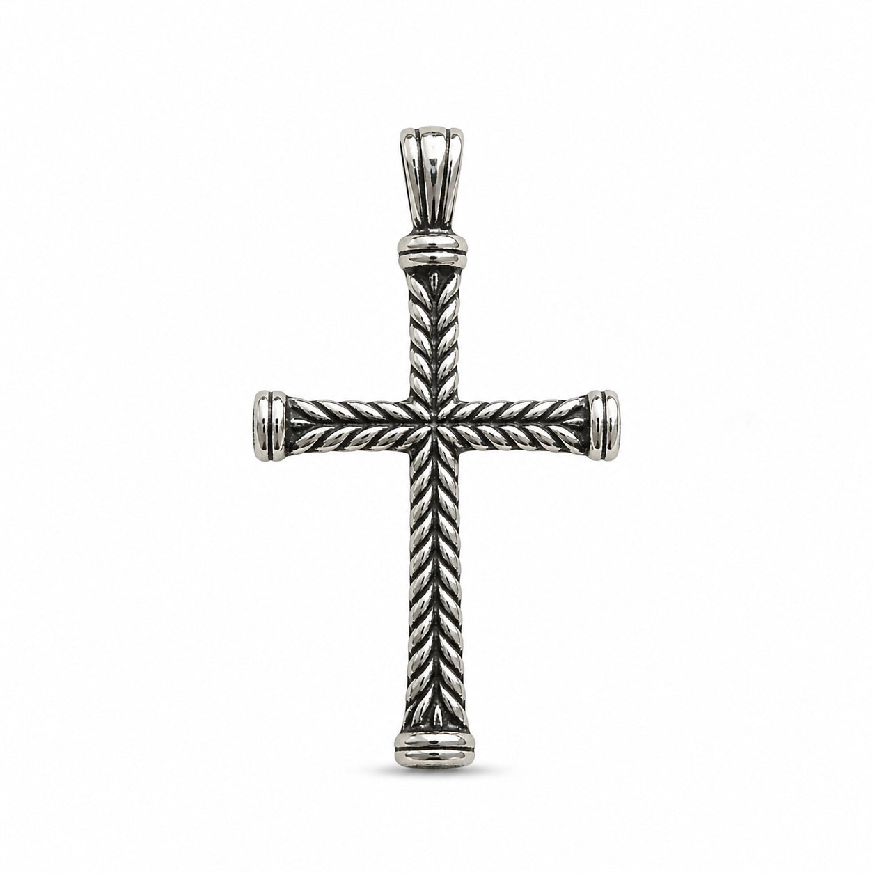 Sterling Silver 925 Unisex Braided Cross Pendant "V"