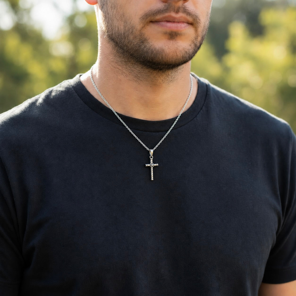 Sterling Silver 925 Textured Cross Pendant "X"