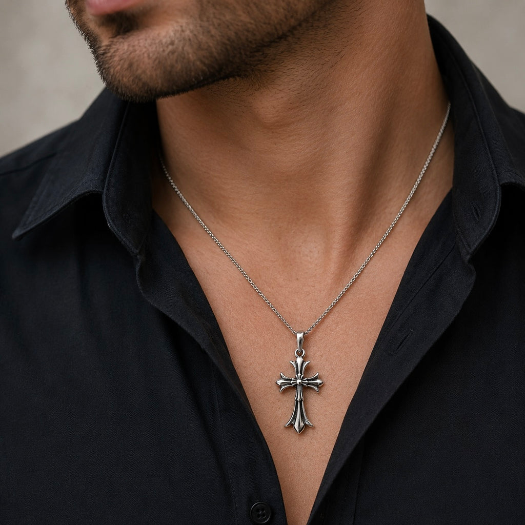 Sterlingsilber 925 Unisex-Doppelkreuz-Anhänger „Vesper“