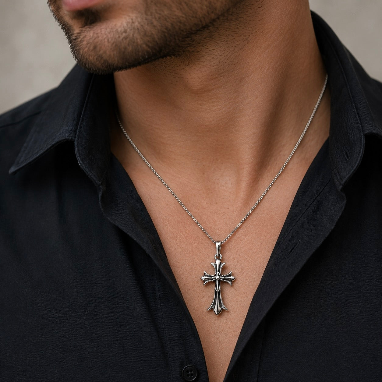 Sterling Silver 925 Unisex Double Cross Pendant "Vesper"