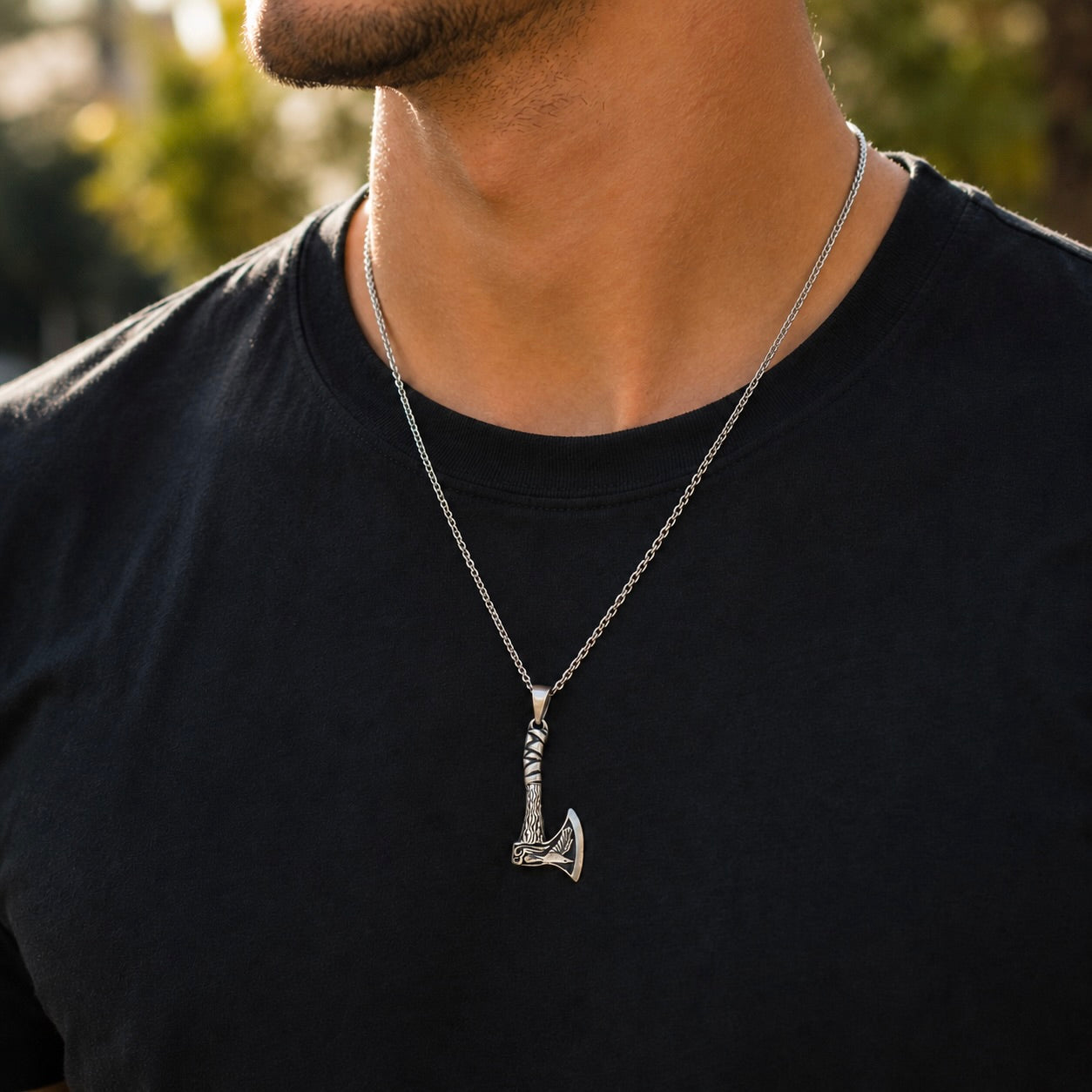 Sterling Silver 925 Viking Axe Unisex Pendant "Hrafn"
