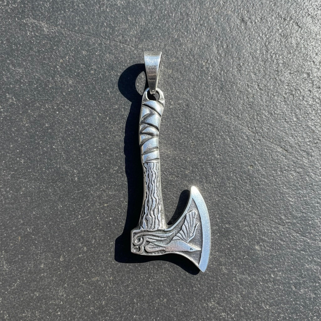 Sterling Silver 925 Viking Axe Unisex Pendant "Hrafn"