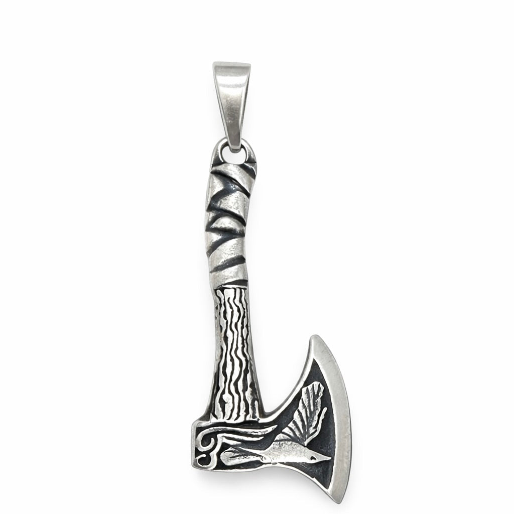 Sterling Silver 925 Viking Axe Unisex Pendant "Hrafn"