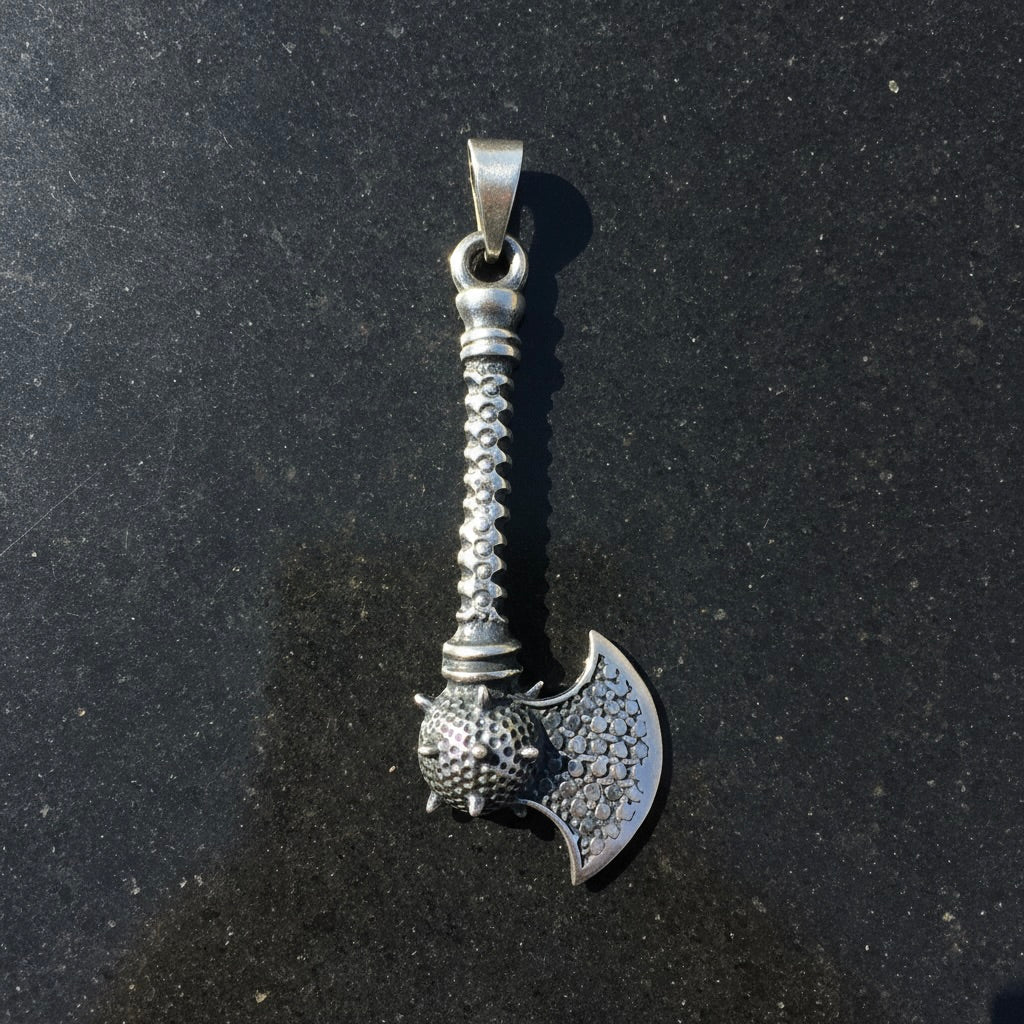 Sterling Silver 925 Viking Medieval Battle Axe Mace Pendant "Thor"