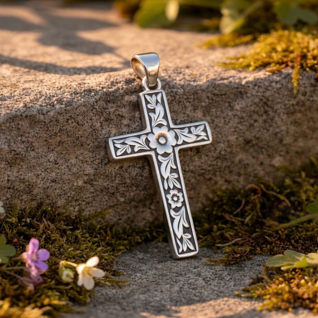 Sterling Silver 925 Cross Pendant "Floret"