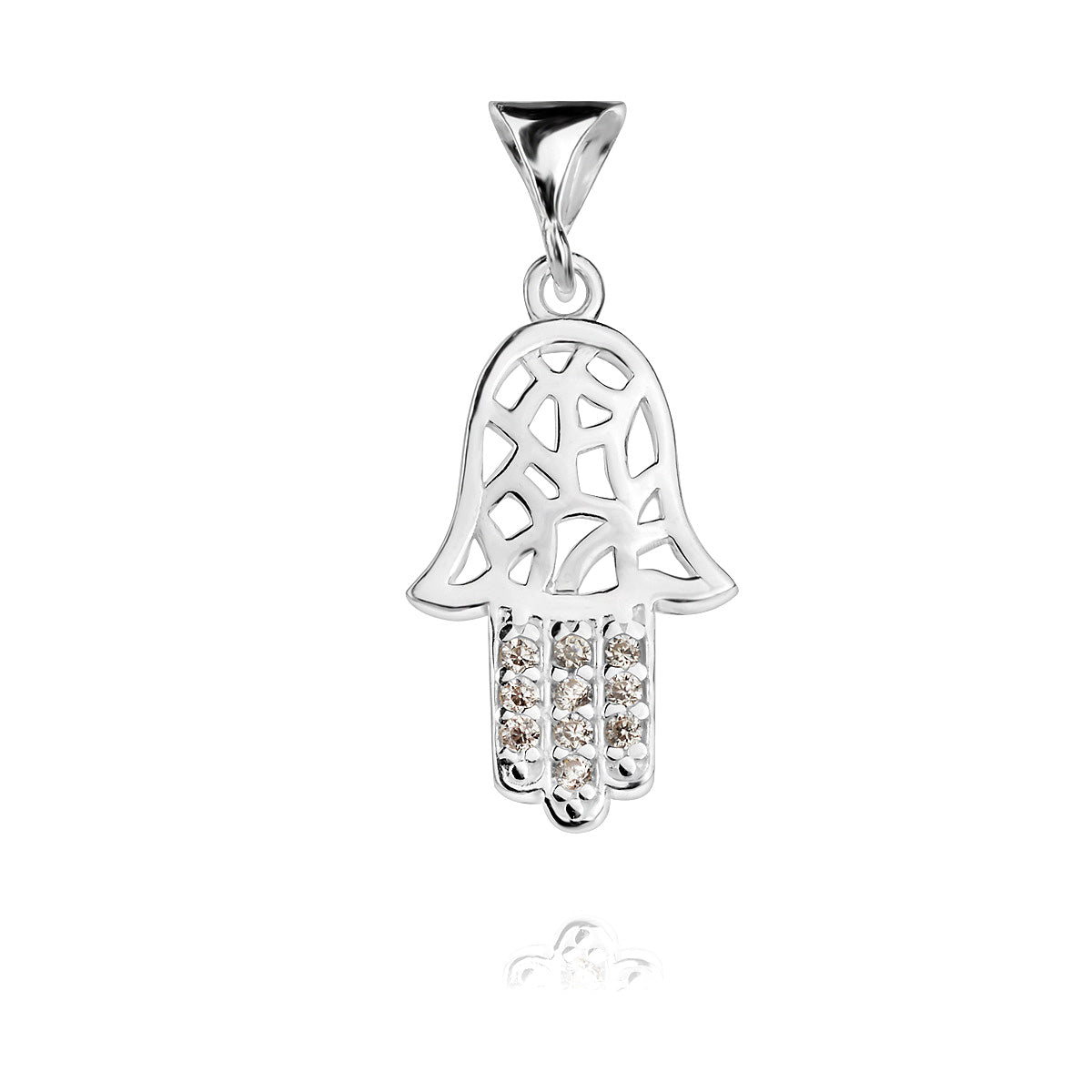 Sterling Silver 925 Hamsa CZ Pendant "Blessed Hand"