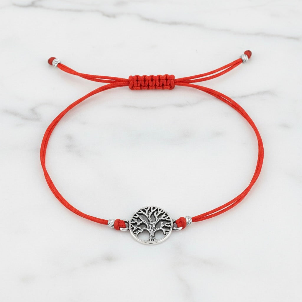Red String Bracelet with Sterling Silver 925 Tree of Life Charm “Red Harmony”
