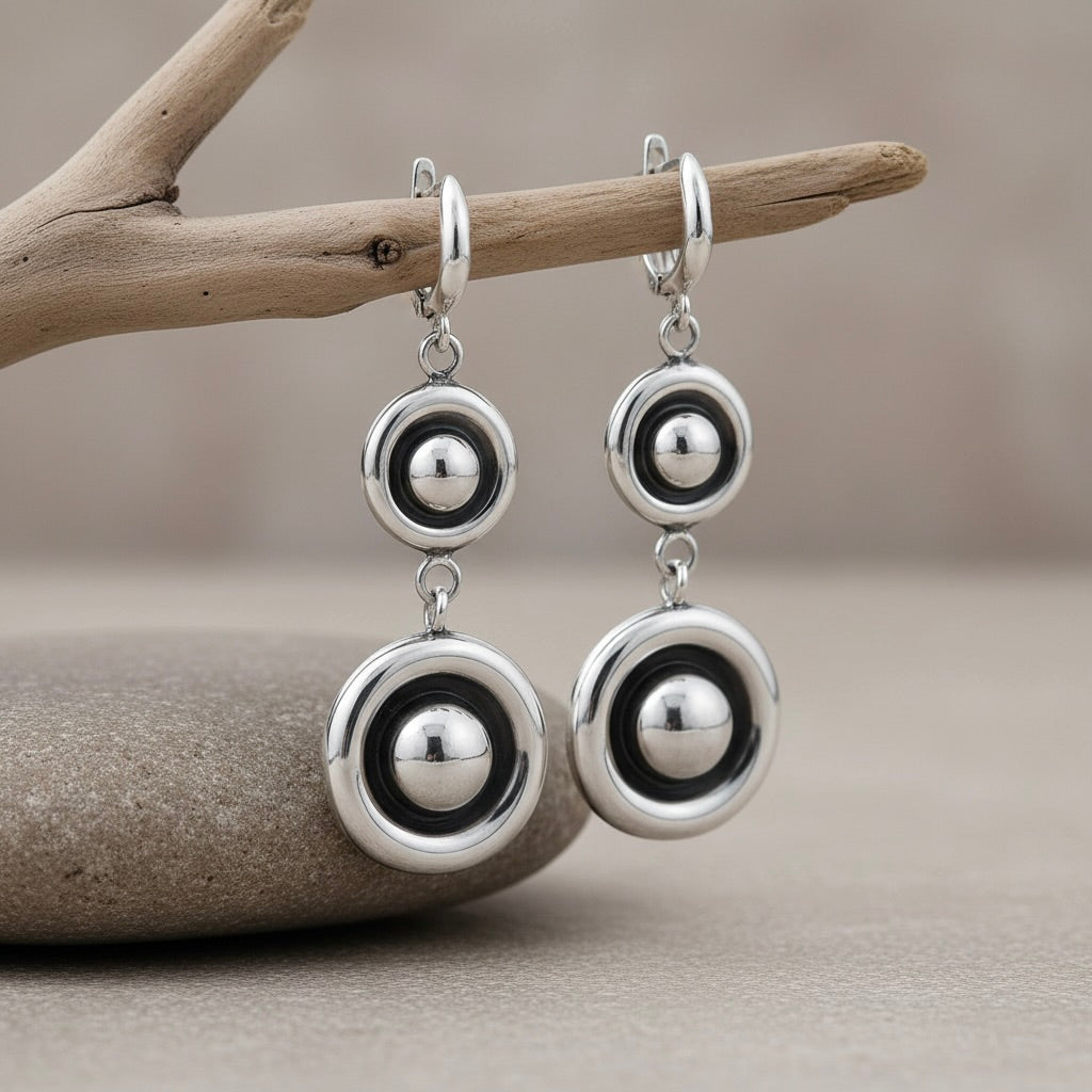 Sterling Silver 925 Dangle Drop Earrings “Twins”