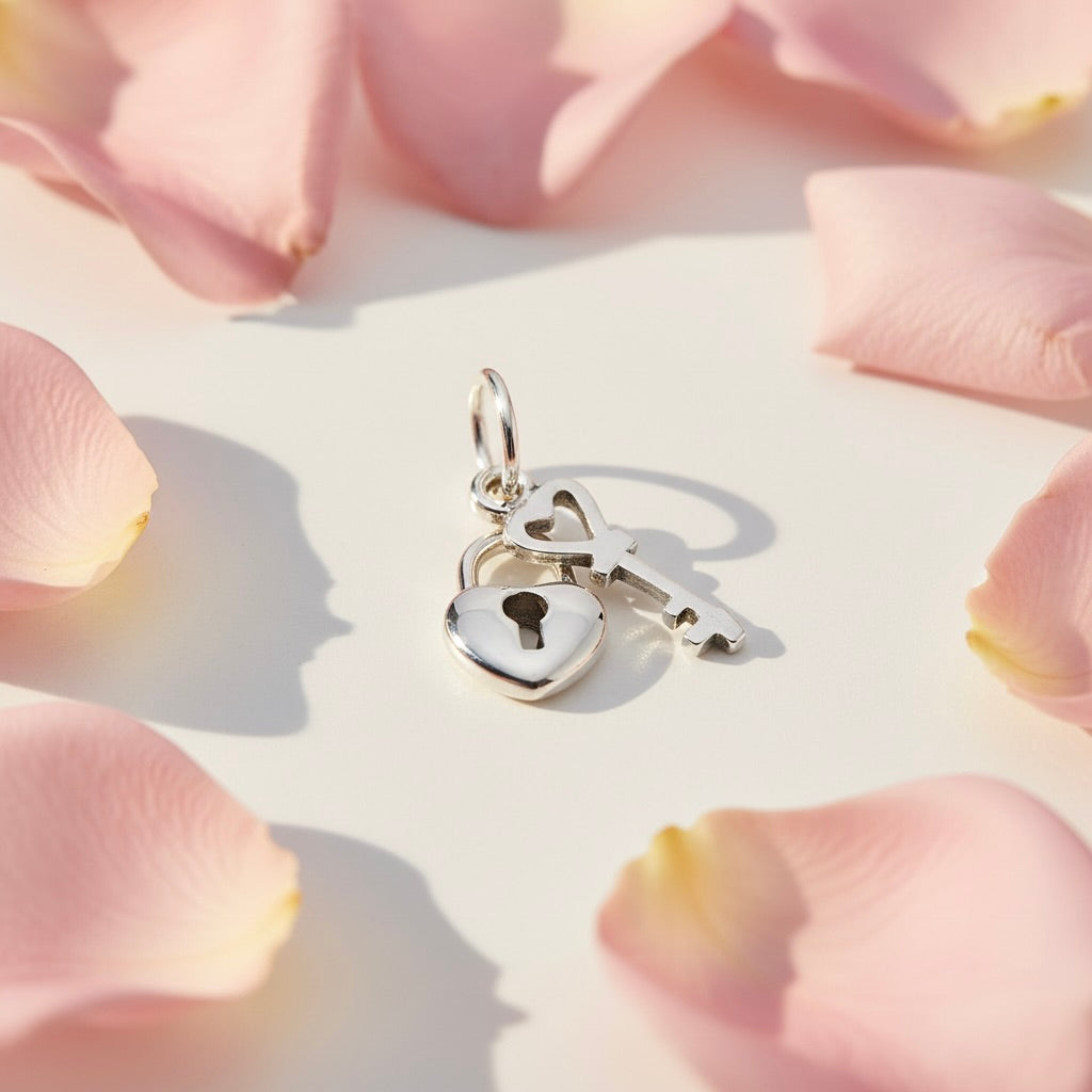 Sterling Silver 925 Heart Lock Key Pendant "Soulmate"