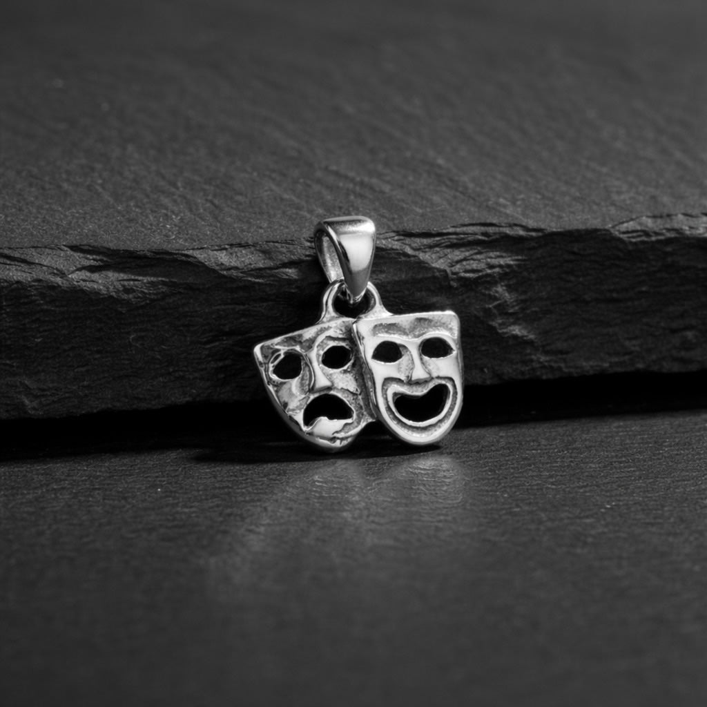 Sterling Silver 925 Drama Mask Pendant "Thalia and Melpo"