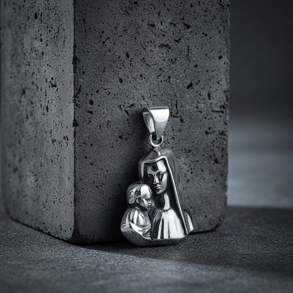 Sterling Silver 925 Virgin Mary and Child Pendant "Sacred Love"