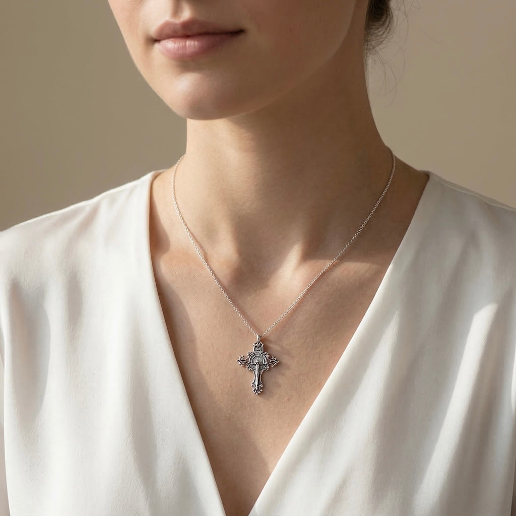 Sterling Silver 925 Cross Crucifix Pendant "INRI"