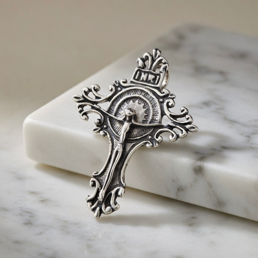 Sterling Silver 925 Cross Crucifix Pendant "INRI"