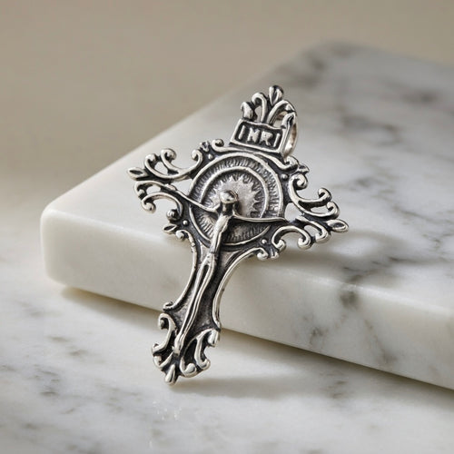 Sterling Silver 925 Cross Crucifix Pendant "INRI"