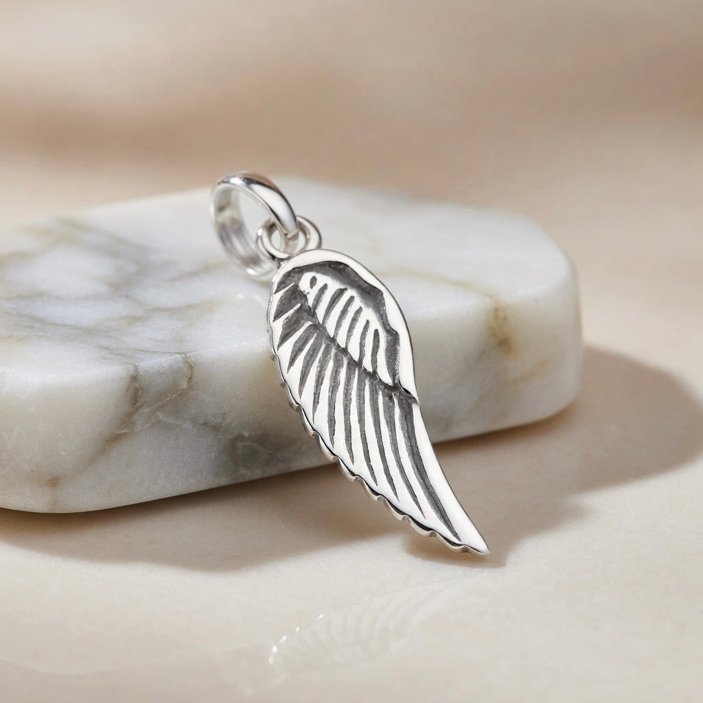 Sterling Silver 925 Single Angel Wing Pendant "Feather"