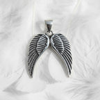 Sterling Silver 925 Double Angel Wing Pendant "Feather"